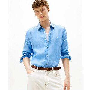 g~[ qtBK[ Y Vc gbvX Men's Pigment-Dyed Linen Button-Down Long Sleeve Shirt Vessel Blue