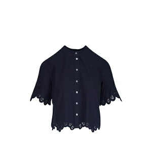���F���j�J �x�A�[�h ���f�B�[�X �V���c �g�b�v�X Broderie-anglaise scalloped-edge blouse Blue