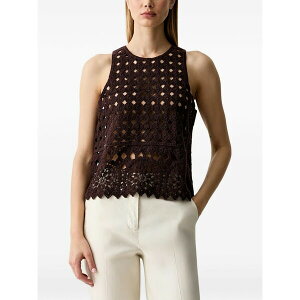 �V�X���[ ���f�B�[�X �J�b�g�\�[ �g�b�v�X Crochet-knit scalloped-edge sleeveless top Brown