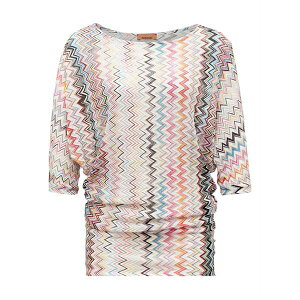 �~�b�\�[�j ���f�B�[�X T�V���c �g�b�v�X Zigzag-pattern three-quarter-sleeve top White