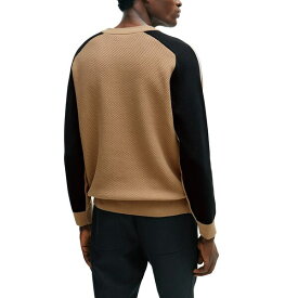 ヒューゴボス メンズ ニット&セーター アウター Men's Color-Blocking And Mesh Detail Sweater Medium Beige