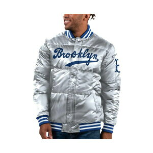 X^[^[ Y WPbgu] AE^[ Men's Silver Brooklyn Dodgers Cooperstown Collection Bronx Satin Full-Snap Bomber Jacket Silver