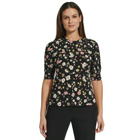 トミー ヒルフィガー レディース カットソー トップス Women's Floral-Print Button-Trim Top Black Multi