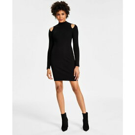 バースリー レディース ニット&セーター アウター Women's Cutout-Shoulder Ribbed Mini Sweater Dress, Created for Macy's Deep Black