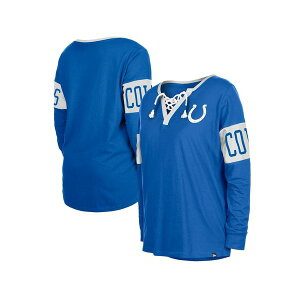 j[G fB[X TVc gbvX Women's Blue Indianapolis Colts Lace-Up Notch Neck Long Sleeve T-shirt Blue