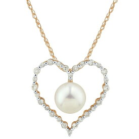 ホノラ レディース ネックレス・チョーカー・ペンダントトップ アクセサリー Cultured Freshwater Pearl & Diamond (3/8 ct. t.w.) Heart 18" Pendant Necklace in 14k Gold Rose Gold