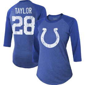 マジェスティックスレッズ レディース Tシャツ トップス Jonathan Taylor Indianapolis Colts Majestic Threads Women's Player Name & Number Raglan TriBlend 3/4Sleeve TShirt Royal