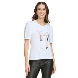ダナ キャラン ニューヨーク レディース Tシャツ トップス Women's Graphic Print Puff-Sleeve T-Shirt White
