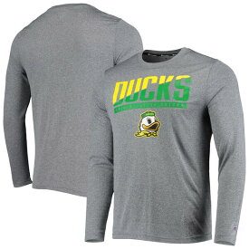 チャンピオン メンズ Tシャツ トップス Oregon Ducks Champion Wordmark Slash Long Sleeve TShirt Gray