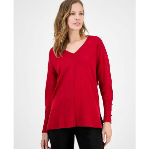 �G�[�P�[ �A�� �N���C�� ���f�B�[�X �j�b�g&�Z�[�^�[ �A�E�^�[ Women's Button-Cuff V-Neck Top Medium Red