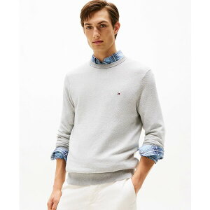 g~[ qtBK[ Y jbg&Z[^[ AE^[ Men's Pima Cotton Cashmere Herringbone Crewneck Sweater Light Gray Heather /Ivory Petal