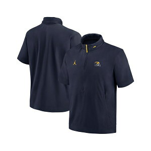 �W���[�_�� �����Y �p�[�J�[�E�X�E�F�b�g�V���c �A�E�^�[ Men's Michigan Wolverines 2024 Sideline Coach Short Sleeve Half-Zip Hoodie Jacket Navy, Maize