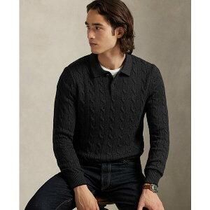 t[ Y jbg&Z[^[ AE^[ Men's Cable-Knit Cotton Polo Collar Sweater Dark Granite Heather