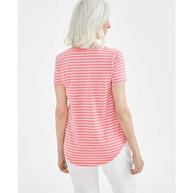 スタイルアンドコー レディース カットソー トップス Women's Striped Knit V-Neck T-Shirt, Created for Macy's Coral Stripe