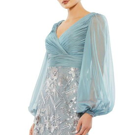 マックダガル レディース ワンピース トップス Women's Illusion Puff Sleeve Pleated Bodice Embellished Gown Slate blue