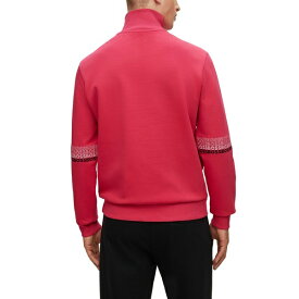 ヒューゴボス メンズ パーカー・スウェットシャツ アウター Men's Multi-Colored Logo Zip-Neck Sweatshirt Medium Pink