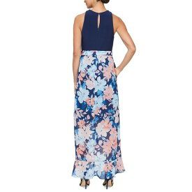 エス エル ファッションズ レディース ワンピース トップス Women's Twist-Neck Floral-Skirt Maxi Dress Navy Multi