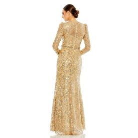 マックダガル レディース ワンピース トップス Women's Embellished High Neck Long Sleeve Gown Gold