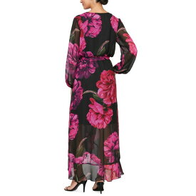 エス エル ファッションズ レディース ワンピース トップス Women Printed Surplice-Neck Tie-Waist Maxi Dress Black Multi