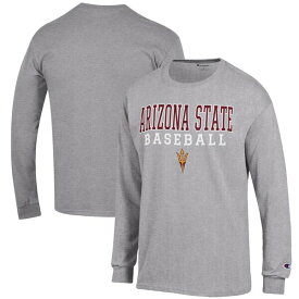 チャンピオン メンズ Tシャツ トップス Arizona State Sun Devils Champion Baseball Stack Long Sleeve TShirt Gray