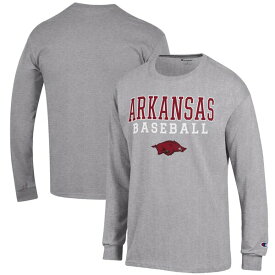 チャンピオン メンズ Tシャツ トップス Arkansas Razorbacks Champion Baseball Stack Long Sleeve TShirt Gray