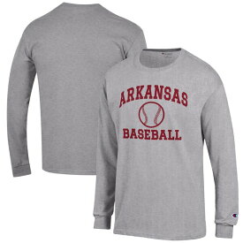 チャンピオン メンズ Tシャツ トップス Arkansas Razorbacks Champion Baseball Icon Long Sleeve TShirt Gray