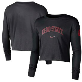 ナイキ レディース Tシャツ トップス Ohio State Buckeyes Nike Women's 2Hit Cropped Long Sleeve Logo TShirt Black