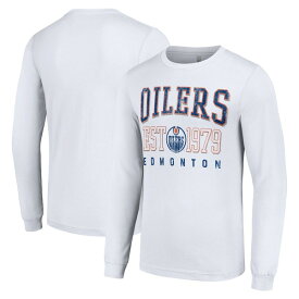 スターター メンズ Tシャツ トップス Edmonton Oilers Starter Retro Graphic Long Sleeve Crew TShirt White