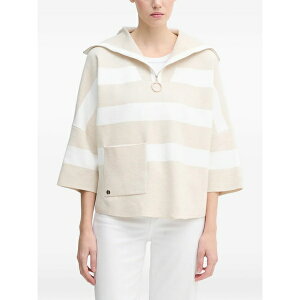 �W���Z�t���u�R�t ���f�B�[�X �j�b�g&�Z�[�^�[ �A�E�^�[ Striped-pattern half-zip sweater Neutrals