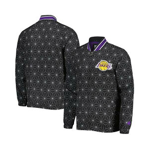 X^[^[ Y WPbgu] AE^[ Men's Black Los Angeles Lakers In-Field Play Fashion Satin Full-Zip Varsity Jacket Black