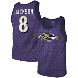 マジェスティックスレッズ メンズ Tシャツ トップス Lamar Jackson Baltimore Ravens Majestic Threads Name & Number TriBlend Tank Top Purple