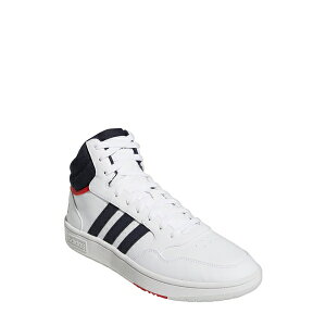 アディダス メンズ スニーカー シューズ Hoops 3.0 Mid Synthetic Leather Sneaker White/Legend Ink/Red