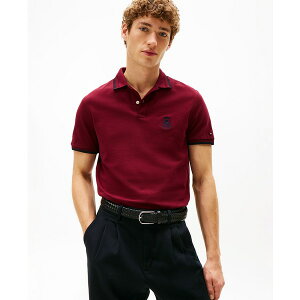 g~[ qtBK[ Y Vc gbvX Men's Seasonal Embroidered Crest Regular Fit Tipped Polo Shirt Deep Rouge