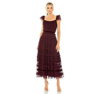 �}�b�N�_�K�� ���f�B�[�X �����s�[�X �g�b�v�X Women's Ruffle Cap Sleeve Embellished Tiered Midi Dress Amethyst