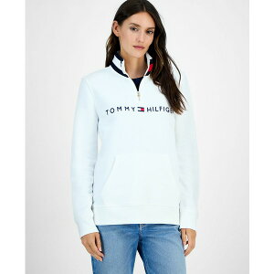 g~[ qtBK[ fB[X p[J[EXEFbgVc AE^[ Women's Quarter Zip Embroidered Logo Sweatshirt Bright White
