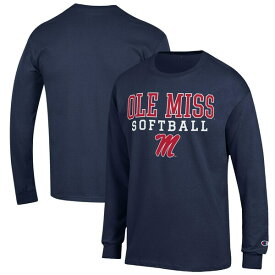 チャンピオン メンズ Tシャツ トップス Ole Miss Rebels Champion Softball Stack Long Sleeve TShirt Navy