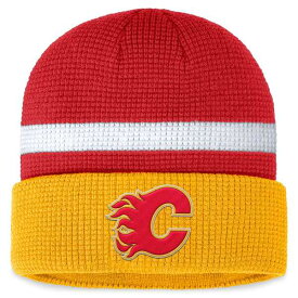 ファナティクス メンズ 帽子 アクセサリー Calgary Flames Fanatics Fundamental Cuffed Knit Hat Red/Yellow