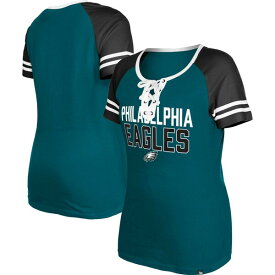 ニューエラ レディース Tシャツ トップス Philadelphia Eagles New Era Women's Raglan LaceUp TShirt Midnight Green