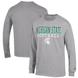 チャンピオン メンズ Tシャツ トップス Michigan State Spartans Champion Softball Stack Long Sleeve TShirt Gray