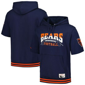 ミッチェル&ネス メンズ パーカー・スウェットシャツ アウター Chicago Bears Mitchell & Ness PreGame Short Sleeve Pullover Hoodie Navy