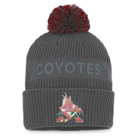 ファナティクス メンズ 帽子 アクセサリー Arizona Coyotes Fanatics Authentic Pro Home Ice Cuffed Knit Hat with Pom Charcoal