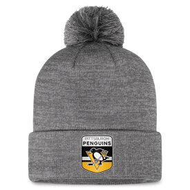 ファナティクス メンズ 帽子 アクセサリー Pittsburgh Penguins Fanatics Authentic Pro Home Ice Cuffed Knit Hat with Pom Gray