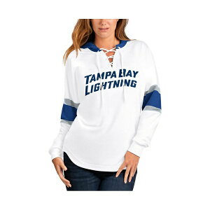 J[oNX fB[X Jbg\[ gbvX Women's White, Blue Tampa Bay Lightning Goal Zone Long Sleeve Lace-Up Hoodie T-shirt White, Blue