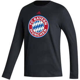アディダス メンズ Tシャツ トップス Bayern Munich adidas Vertical Wordmark Long Sleeve TShirt Black
