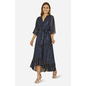 ���~�L�� ���f�B�[�X �����s�[�X �g�b�v�X Women's Sequin Kimono Midi Wrap Dress Navy