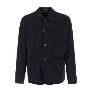 �o���i �����Y �V���c �g�b�v�X Button-cuffed wool overshirt Blue