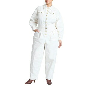 GNC fB[X JWApc {gX Women's Plus Size Gold Hardware Denim Jumpsuit White wash