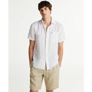 g~[ qtBK[ Y Vc gbvX Men's Short-Sleeve Pigment-Dyed Linen Button-Front Shirt Optic White