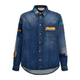 マルニ メンズ シャツ トップス Denim Shirt, Embroidery And Patches Blue