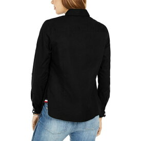 トミー ヒルフィガー レディース カットソー トップス Women's Cotton Roll-Tab Button-Up Shirt Black